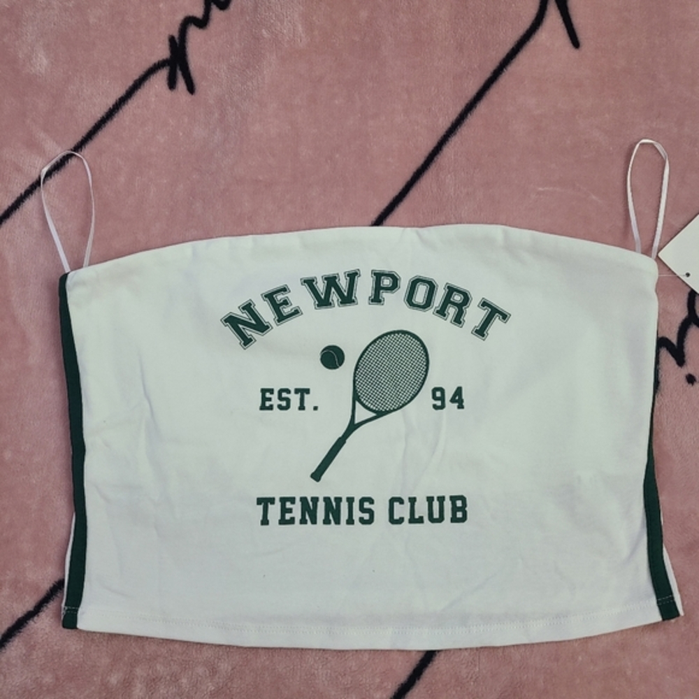 As Revival White Tube Top with Green Newport Tennis logo design